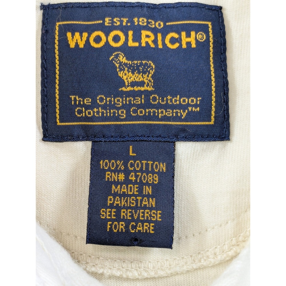 Woolrich Mens Large Rugby Shirt Long Sleeve Colorblock Cotton Green Black Cream - Picture 4 of 11